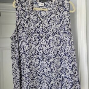 CAbi #5038 Women's Plaza Blue and White Patterned Blouse